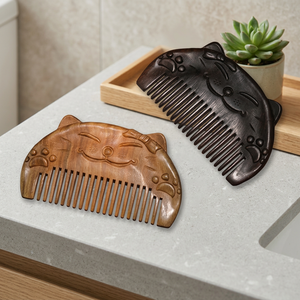 Peigne à lune Vedela en bois de Neem naturel à long manche, antistatique, anti-chute de cheveux, rouleau dépoussiérant, outil de soin capillaire pour des cheveux lisses, usage hôtelier - Product Image 6