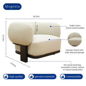 Sillón de diseño nórdico de lujo ligero, tapizado en felpa tipo peluche, con base de madera negra para sala de estar - Product Image 2