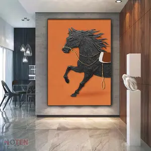 Decoración de Hotel de gran tamaño Animal corriendo clásico naranja carrera de caballos arte hecho a mano pintura al óleo de caballo