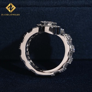 Bague Double Cœur Entièrement Pavée de Diamants de Laboratoire, Coupe Ronde et Baguette, en Argent S925, Bijoux Hip Hop Bling pour Hommes - Product Image 4