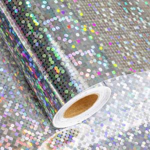 Papier d'emballage holographique Merture, rouleau de 17 pouces x 32,8 pieds, points argentés, papier métallisé pour fête, mariage, anniversaire, Noël - Product Image 1