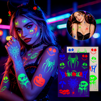 Tatouage temporaire néon lumineux, motif cœur gothique flamboyant à épines, tatouage étanche qui brille dans le noir pour les soirées rave et les fêtes nocturnes