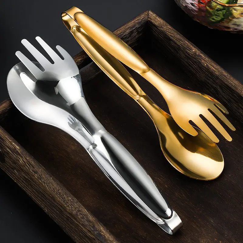 Gold plated serving utensils salad bread meat serving buffet tongs stainless steel food tongs for kitchen accessories