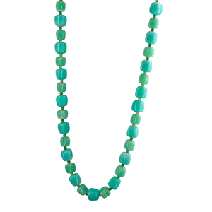 Fashion Geometric Beaded <b>Necklace</b> 316L Stainless Steel PVD Gold Plating Sustainable Resistant <b>Long</b> Chain Green Turquoise Beads - Product Image 2