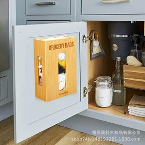 Wooden Grocery Bag <b>Storage</b> <b>Box</b> Wall Mounted Rectangle Cabinet Organizer Easy Cleaning <b>Kitchen</b> <b>Storage</b> Solution - Product Image 1