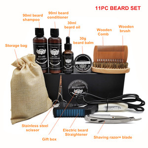 Kit de soins de toilettage pour hommes, brosse à rouleau, <span class=keywords><strong>lisseur</strong></span>, peigne, ciseaux, shampoing, huile et baume de barbe, 20 pièces - Product Image 2