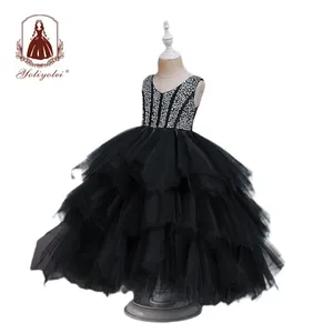 Красивые Детские вечерние длинные платья принцессы для маленьких девочек в черном цвете