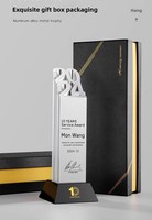 Trophée de récompense personnalisé de luxe en alliage d'aluminium mat gravé, avec cristal noir, écologique, logo personnalisé pour tournoi sportif