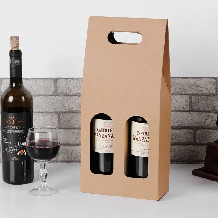 नालीदार पैकेजिंग बॉक्स कैरियर 1 2 3 बोतल पेपर वाइन बॉक्स हैंडल के साथ