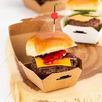 Caja para Mini Hamburguesas con Tapa Abatible, Contenedor Desechable de Papel Kraft para Llevar, para Hamburguesas Pequeñas o Postres, Caja Marrón
