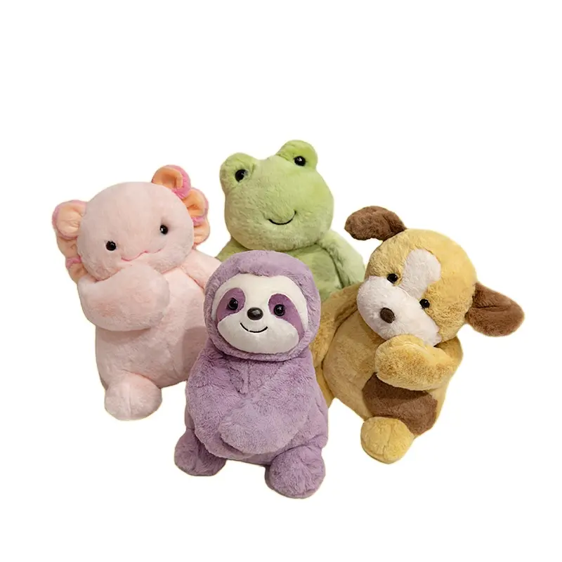 Custom logo lovely sloth axolotl puppy frog soft plush toys for kids gifts