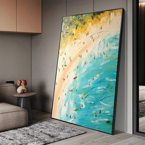 Peinture à l'huile abstraite en gros sur toile, thème nature morte, plage dorée estivale, art mural encadré pour bureau, salon et maison - Product Image 5