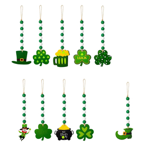 San Patrizio ghirlande di perline di legno decorazioni con perline di trifoglio verde per la decorazione della festa di San Patrizio - Product Image 2