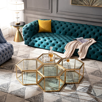 Ensemble de tables basses modernes de luxe en verre trempé avec cadre en or et titane pour la maison mobilier de salon avec miroir table centrale