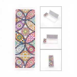 Caja de lápices con pintura de diamantes de 2 rejillas patrón abstracto 5d DIY caja de almacenamiento de papelería de diamante con forma especial