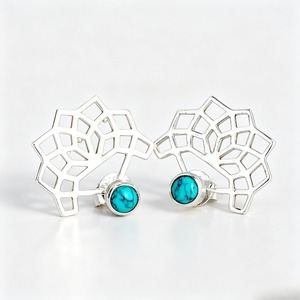 Orecchini Bohemian Lotus in turchese, gioielli per l'orecchio convertibili con doppia funzione: chiusura a lobo e clip - Product Image 5