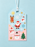 Étiquettes cadeaux de Noël, mignonnes, imprimées avec Père Noël, bonhomme de neige et renne, en papier avec dorure à chaud, pour emballer les cadeaux de Noël