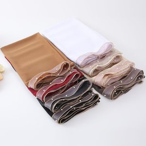 Nouveau foulard en mousseline de soie de haute qualité de Malaisie, bord en dentelle de mousseline de soie perlée, couleur unie douce, foulard en mousseline de soie avec perles cousues pour les musulmanes - Product Image 6