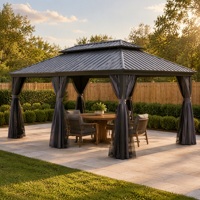Pavillon de jardin en aluminium de style européen avec toit rigide double, imperméable, avec rideaux et moustiquaire pour jardin, cour, patio, villa