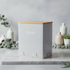 Color Powder Coated Metal <strong>Large</strong> <strong>Bread</strong> <strong>Bin</strong> with Bamboo Cover Rectangle Shape Injection-Molded Household Food Container - Product Image 1