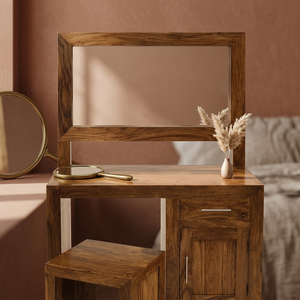 Commode à 1 tiroir en bois de sheesham massif avec design moderne du milieu du siècle pour chambre à coucher - Product Image 3