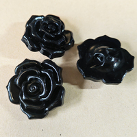 Kancing Akrilik 3D Hitam Mengkilap 30mm 35mm Bentuk Mawar dengan Lubang Belakang, Kancing Dekoratif untuk Mantel Wol, Kerajinan DIY, Grosir