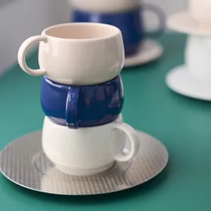 Modern nórdico empilhável drinkware copo cor esmalte redondo escritório chá copo leite expresso cerâmica canecas