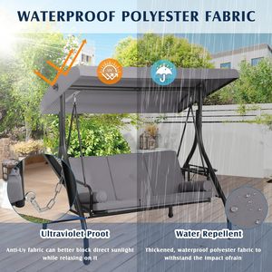 Balançoire <span class=keywords><strong>de</strong></span> véranda extérieure avec auvent et support, balançoire <span class=keywords><strong>de</strong></span> patio 3 places pour adultes, balançoire-lit convertible 2 en 1 avec porte-gobelet - Product Image 5