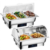 Elektrischer Edelstahl-Chafing-Dish Speisenwärmer-Set mit Doppelbehälter, Digitaler Dampfgarer für Kommerzielle Buffets und Restaurants