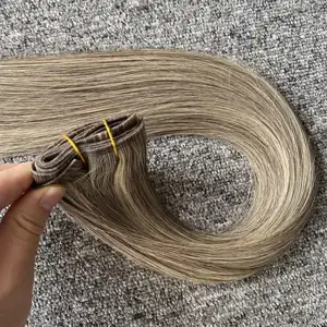 थोक रियल क्लिप इन मानव बाल 100% रेमी बाल वर्जिन रॉ पु प्राकृतिक लंबे सीधे अदृश्य सीमलेस बाल एक्सटेंशन क्लिप-इन