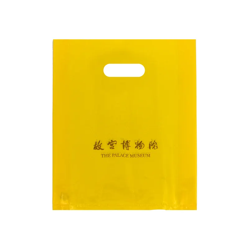 Eco Amigável Amarelo Lustroso Plástico Compras Cortado Handle Bags PEAD Perfeito LDPE para Roupas Sapatos Mercearia