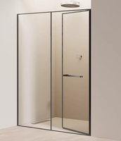 Cabine de douche coulissante sans cadre en acier inoxydable, verre trempé, quincaillerie noir mat écologique, garantie 5 ans, pour salle de bain et hôtel