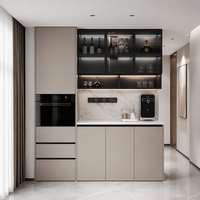 Lemari Penyimpanan Samping Ruang Makan Kustom, Kabinet Anggur Mewah Modern, Bufet Terintegrasi dengan Kaca Asap dan Lampu LED untuk Rumah