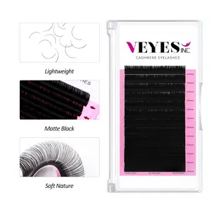 VEYES แฮนด์เมดสีดําลึกเคลือบขนตาเทียม Mink ต่อขนตาแคชเมียร์พรีเมี่ยมส่วนบุคคล