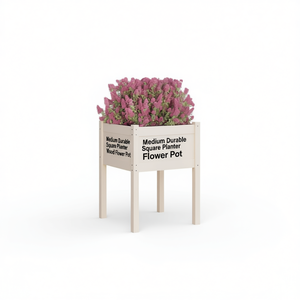 Fioriera Quadrata Media in Legno di Pino Massiccio, Vaso per Fiori da Giardino, Durevole ed Elegante, Bianco - Product Image 1