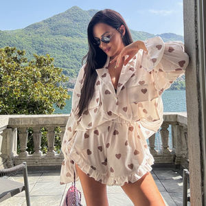 Usine En Gros Double Poitrine Poches Épaule Rembourré Manches <span class=keywords><strong>Évasée</strong></span>s Chemise Et Ourlet À Volants Été Automne 2 Pièces Ensemble Shorts Femmes - Product Image 1