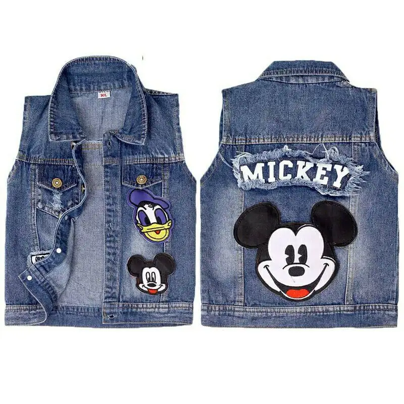 Cheap Wholesale Children's sleeveless cartoon Decal jeans Vest Kids Denim Jacket