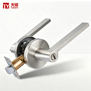Cerradura Moderna de Acero Inoxidable Cepillado para Puerta, Manija Cuadrada Tubular con Llave, Cerradura de Privacidad para Puerta Interior de Madera - Product Image 1