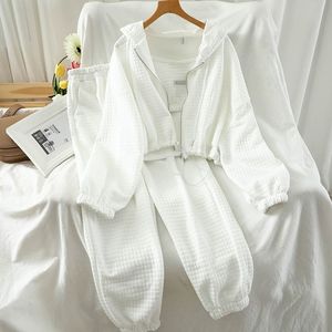 Ensemble de survêtement décontracté pour femmes, couleur unie gris, veste ample, pantalon de jogging, ensemble trois pièces, tailles S M L XL, Europe, Amérique, Asie du Sud-Est - Product Image 4