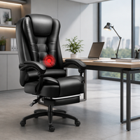 Chaise de bureau ergonomique avec repose-pieds, pivotante, inclinable, avec fonction massage, chaise de patron en cuir, siège de bureau à domicile pour l'étude et l'apprentissage