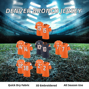 Camiseta de Fútbol Americano de los Denver Broncos con Bordado 3D Transpirable al por Mayor, Color Azul Marino # 10 Bo Nix # 15 Nik Bonitto # 14 Courtland Sutton - Product Image 2
