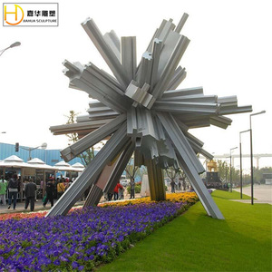 Jiahua Stainless Steel Sculpture Abstract Geometric Outdoor Mirror Metal Garden Landmark Floor Mount - Product Image 1