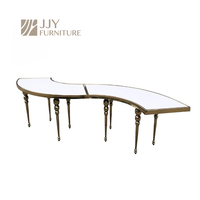 JJY-YHZ-H001 Vente en gros de table de banquet de luxe en acier inoxydable, table de dîner en verre serpentine pour mariage