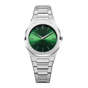 Bajo MOQ Ultra Delgado 34mm Logotipo personalizado Marca Japón Movimiento Acero Diseño minimalista simple Reloj de Dama