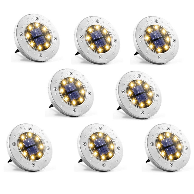8 Pack Outdoor Solar Disc Light ,8 Led Garden Disk Light Outdoor Waterproof Solar Buried Light for Pathway
