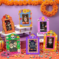 Marco de Fotos Rectangular y Adorno Decorativo de Boj para el Día de Muertos Mexicano, Divertido Accesorio para Fotos de Fiesta