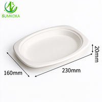 Assiette ovale jetable SUMKOKA 230 mm 100 % compostable sans PFAS en bagasse de canne à sucre, biodégradable, pour barbecue et fêtes