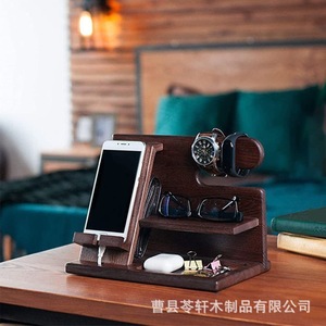 Wooden phone holder, <b>desktop</b> charging stand, phone keychain, wallet, watch storage rack, solid wood <b>shelf</b> - Product Image 4