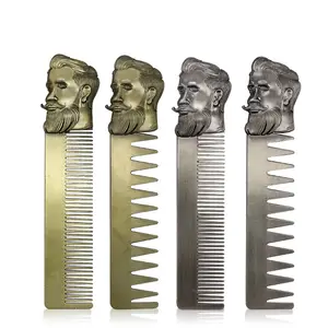 Classic Mens Combs Metallic Beard Detangling Styling Comb Retro Oil Head Wide Tooth Hair Modelling Comb