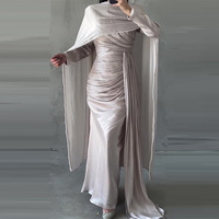Robe longue élégante F-35 en polyester respirant et tissu brillant, taille plus, avec étole ornée de perles, idéale pour mariage ou abaya